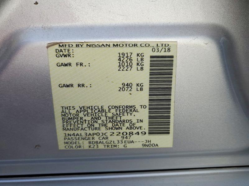 Продажа на аукционе авто 2018 Nissan Altima, vin: 1N4AL3AP0JC220849, номер лота: 68785416