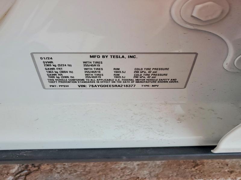 Aukcja sprzedaży 2024 Tesla Model Y, vin: 7SAYGDEE5RA218377, numer aukcji: 67349406
