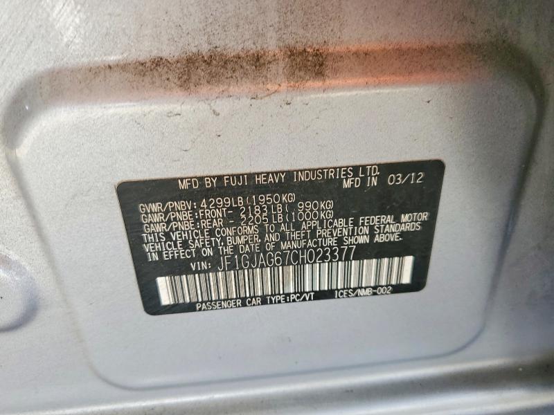 69218376 :رقم المزاد ، JF1GJAG67CH023377 vin ، 2012 Subaru Impreza مزاد بيع