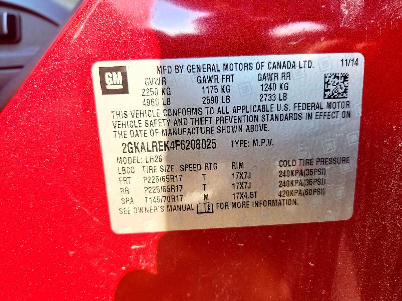 Aukcja sprzedaży 2015 Gmc Terrain, vin: 2GKALREK4F6208025, numer aukcji: 67254316