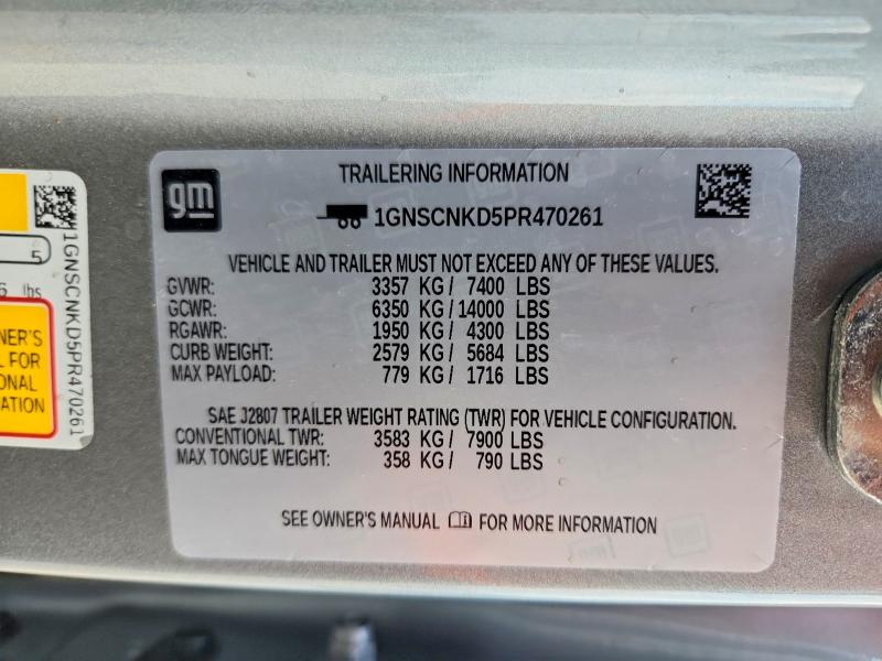 Продаж на аукціоні авто 2023 Chevrolet Tahoe, vin: 1GNSCNKD5PR470261, номер лоту: 70111586