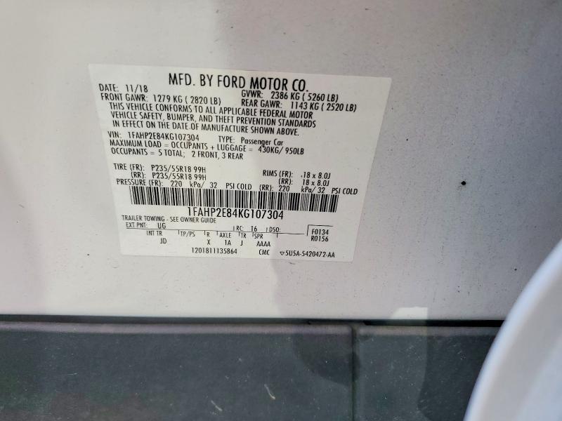 Aukcja sprzedaży 2019 Ford Taurus, vin: 1FAHP2E84KG107304, numer aukcji: 68079696