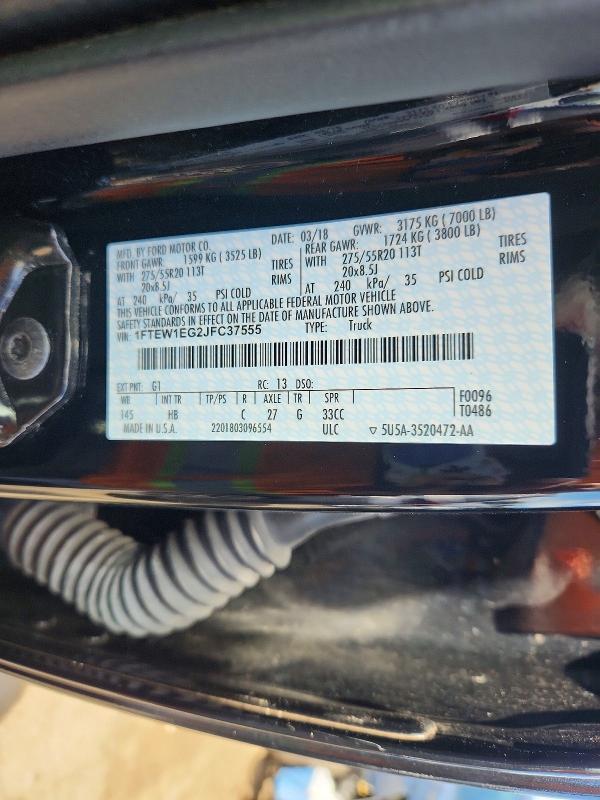2018 Ford F150 მანქანა იყიდება აუქციონზე, vin: 1FTEW1EG2JFC37555, აუქციონის ნომერი: 68212416