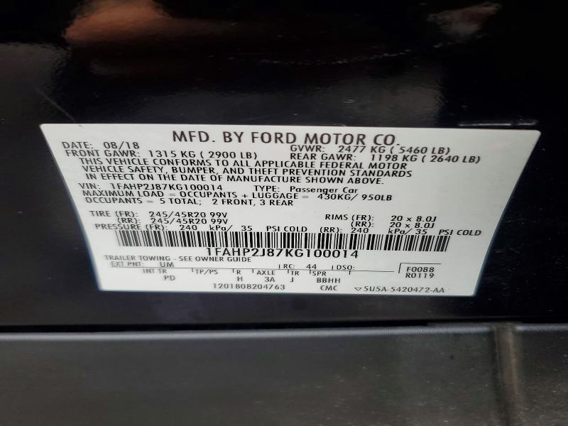 Aukcja sprzedaży 2019 Ford Taurus, vin: 1FAHP2J87KG100014, numer aukcji: 70082666