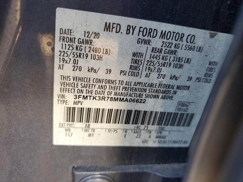 69908526 :رقم المزاد ، 3FMTK3R78MMA06622 vin ، 2021 Ford Mustang Mach-e مزاد بيع