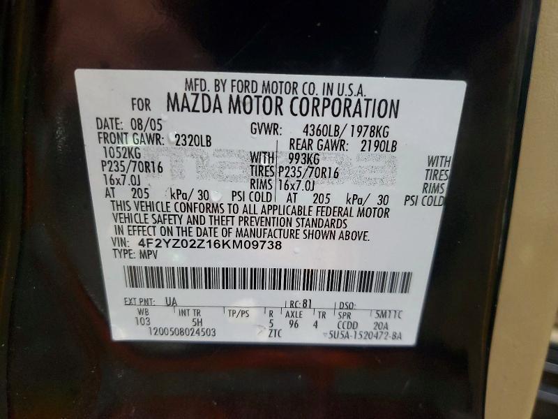 70047396 :رقم المزاد ، 4F2YZ02Z16KM09738 vin ، 2006 Mazda Tribute مزاد بيع