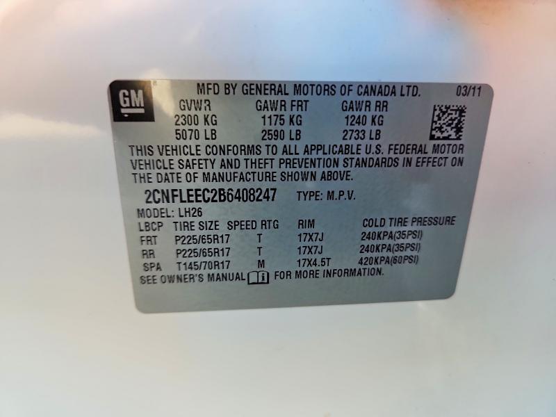 Продаж на аукціоні авто 2011 Chevrolet Equinox, vin: 2CNFLEEC2B6408247, номер лоту: 70895616