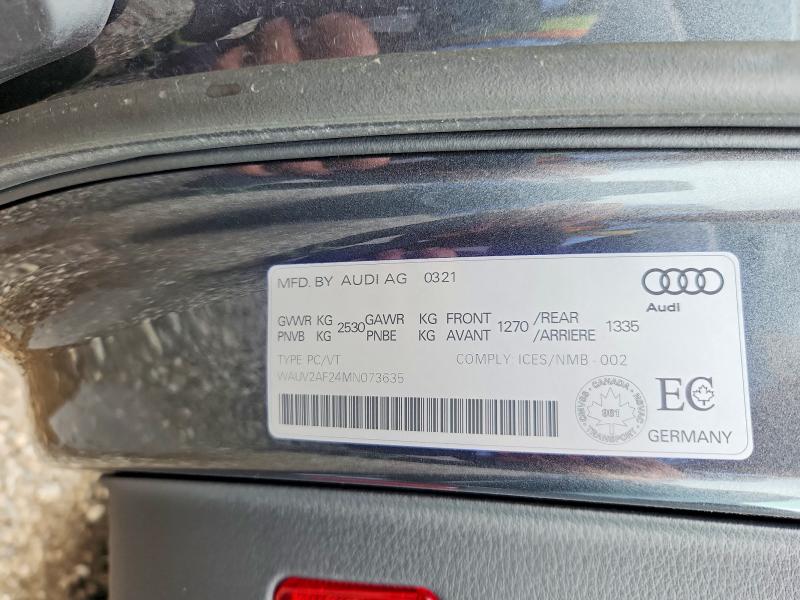 2021 Audi A7 მანქანა იყიდება აუქციონზე, vin: WAUV2AF24MN073635, აუქციონის ნომერი: 66270446