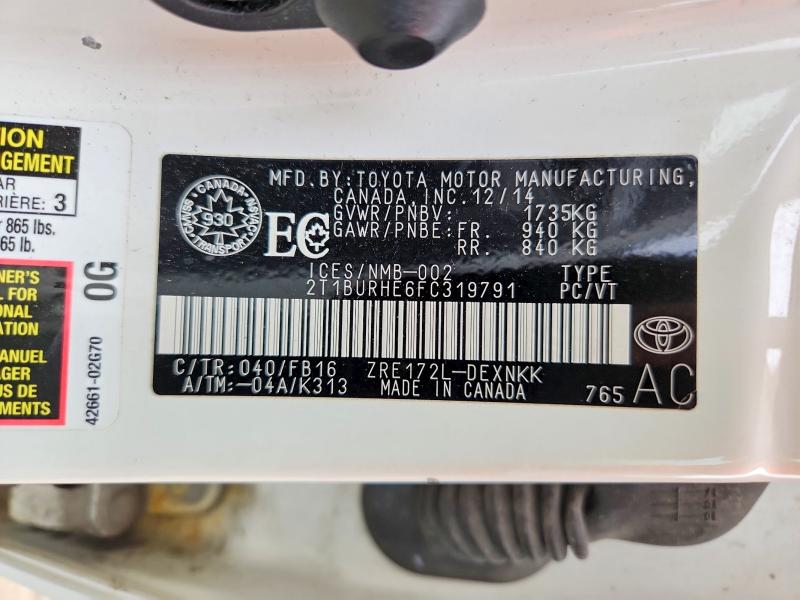 Aukcja sprzedaży 2015 Toyota Corolla, vin: 2T1BURHE6FC319791, numer aukcji: 67932416
