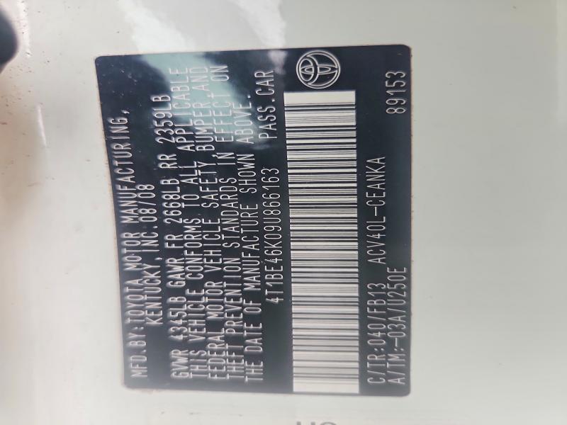 2009 Toyota Camry მანქანა იყიდება აუქციონზე, vin: 4T1BE46K09U866163, აუქციონის ნომერი: 67756126