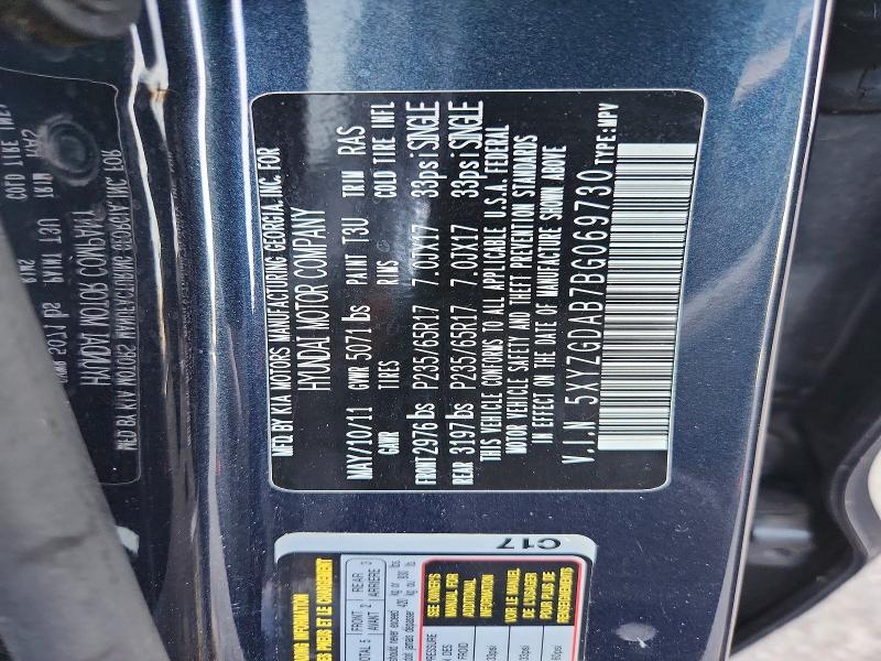 67726936 :رقم المزاد ، 5XYZGDAB7BG069730 vin ، 2011 Hyundai Santa Fe مزاد بيع