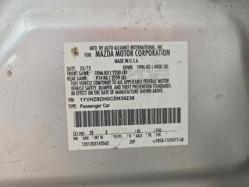 Aukcja sprzedaży 2012 Mazda 6, vin: 1YVHZ8DH0C5M39238, numer aukcji: 69581886