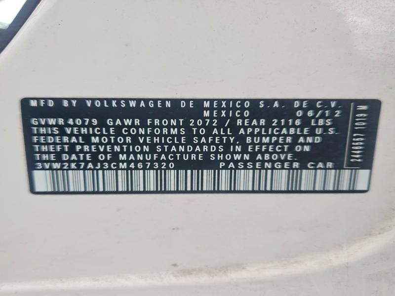 Продаж на аукціоні авто 2012 Volkswagen Jetta, vin: 3VW2K7AJ3CM467320, номер лоту: 67675986