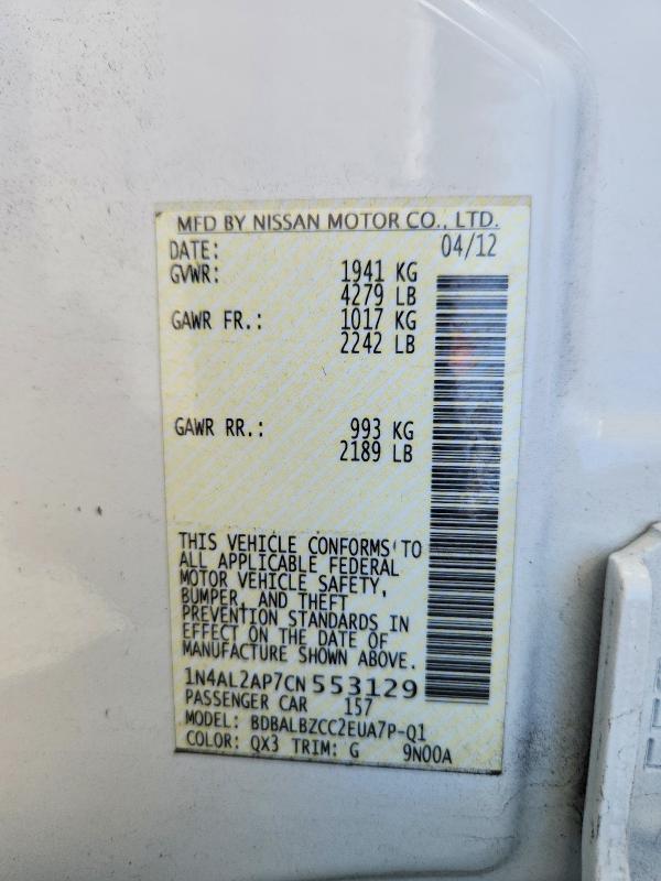 Продажа на аукционе авто 2012 Nissan Altima, vin: 1N4AL2AP7CN553129, номер лота: 69756836