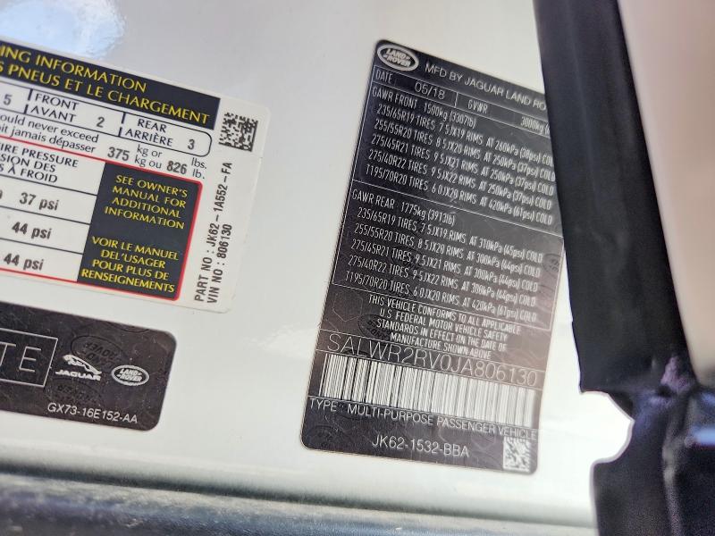 Продаж на аукціоні авто 2018 Land Rover Range Rover Sport, vin: SALWR2RV0JA806130, номер лоту: 69900076