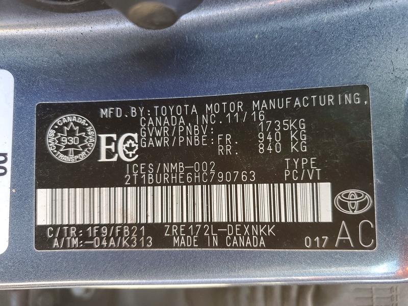 Aukcja sprzedaży 2017 Toyota Corolla, vin: 2T1BURHE6HC790763, numer aukcji: 70135586