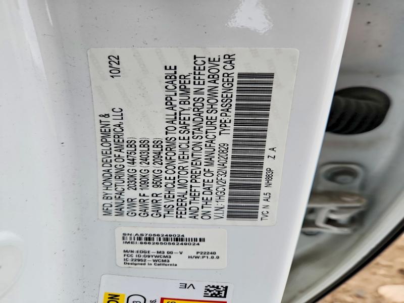 Aukcja sprzedaży 2022 Honda Accord, vin: 1HGCV2F32NA020829, numer aukcji: 69929016