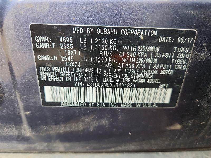 Продажа на аукционе авто 2017 Subaru Outback, vin: 4S4BSANCXH3401881, номер лота: 71065686