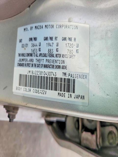 Aukcja sprzedaży 2001 Mazda Protege, vin: JM1BJ225810430743, numer aukcji: 68190906