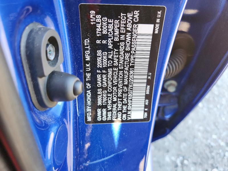 Aukcja sprzedaży 2019 Honda Civic, vin: SHHFK8G77KU206361, numer aukcji: 69084806