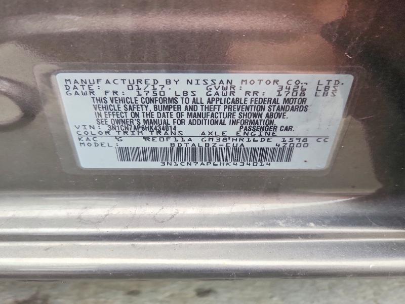Aukcja sprzedaży 2017 Nissan Versa, vin: 3N1CN7AP6HK434014, numer aukcji: 70238676