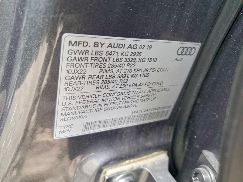 2019 Audi Q8 მანქანა იყიდება აუქციონზე, vin: WA1EVAF15KD026533, აუქციონის ნომერი: 69970216