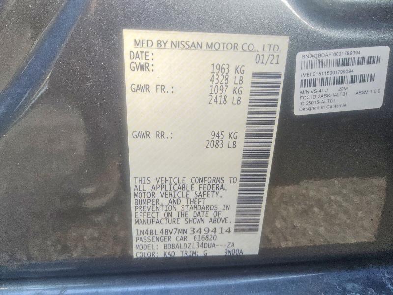 Aukcja sprzedaży 2021 Nissan Altima, vin: 1N4BL4BV7MN349414, numer aukcji: 66859576