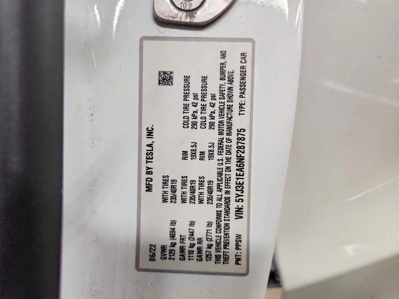 Продажа на аукционе авто 2022 Tesla Model 3, vin: 5YJ3E1EA6NF287875, номер лота: 68978676