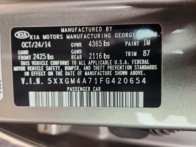 Продажа на аукционе авто 2015 Kia Optima, vin: 5XXGM4A71FG420654, номер лота: 68344326