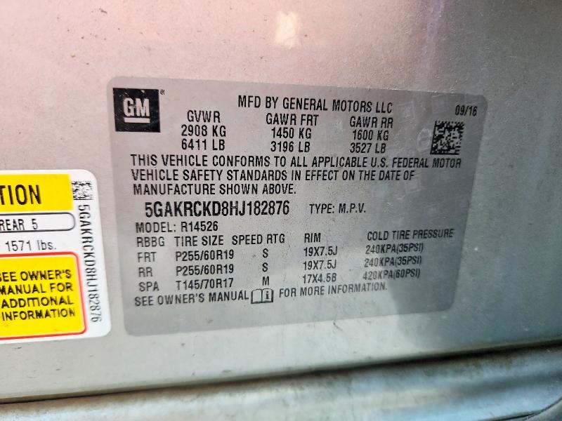 Продаж на аукціоні авто 2017 Buick Enclave, vin: 5GAKRCKD8HJ182876, номер лоту: 68642976