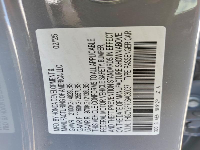 66601466 :رقم المزاد ، 1HGCY2F70SA030037 vin ، 2025 Honda Accord مزاد بيع