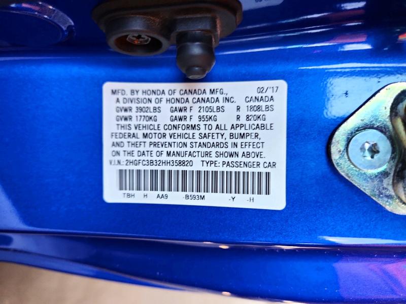 Aukcja sprzedaży 2017 Honda Civic, vin: 2HGFC3B32HH358820, numer aukcji: 67494276