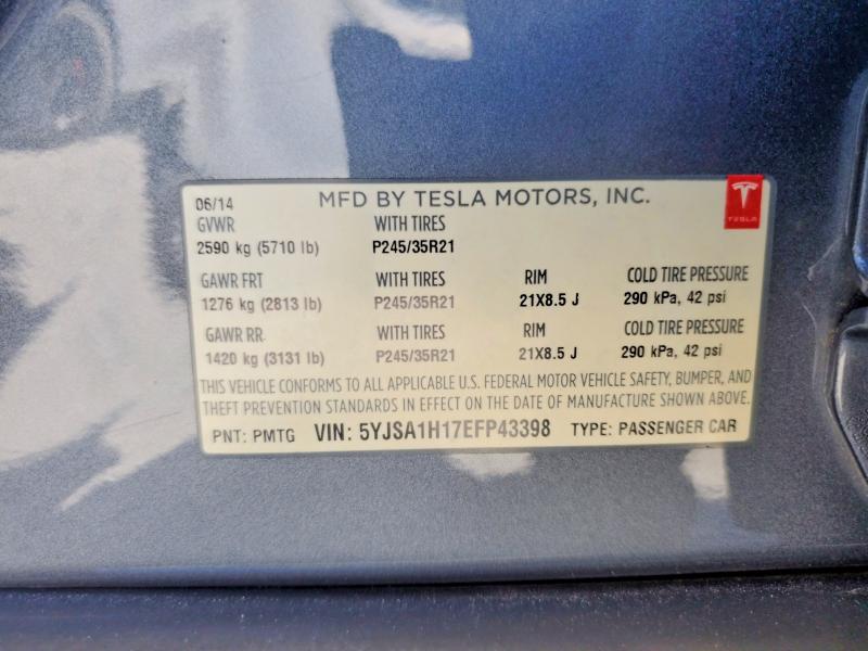 69495146 :رقم المزاد ، 5YJSA1H17EFP43398 vin ، 2014 Tesla Model S مزاد بيع