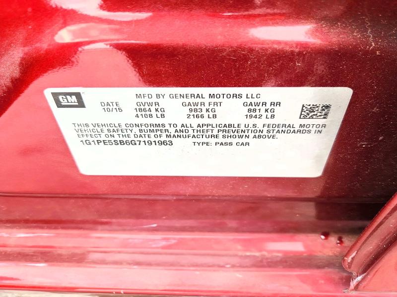 2016 Chevrolet Cruze Limited მანქანა იყიდება აუქციონზე, vin: 1G1PE5SB6G7191963, აუქციონის ნომერი: 71207996