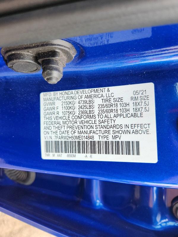 Aukcja sprzedaży 2021 Honda Cr-v, vin: 7FARW2H50ME014848, numer aukcji: 67507446