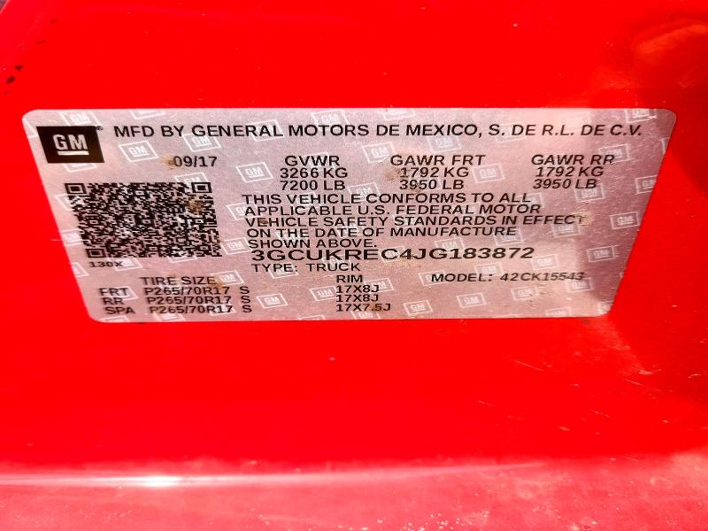 Продажа на аукционе авто 2018 Chevrolet Silverado, vin: 3GCUKREC4JG183872, номер лота: 67505026