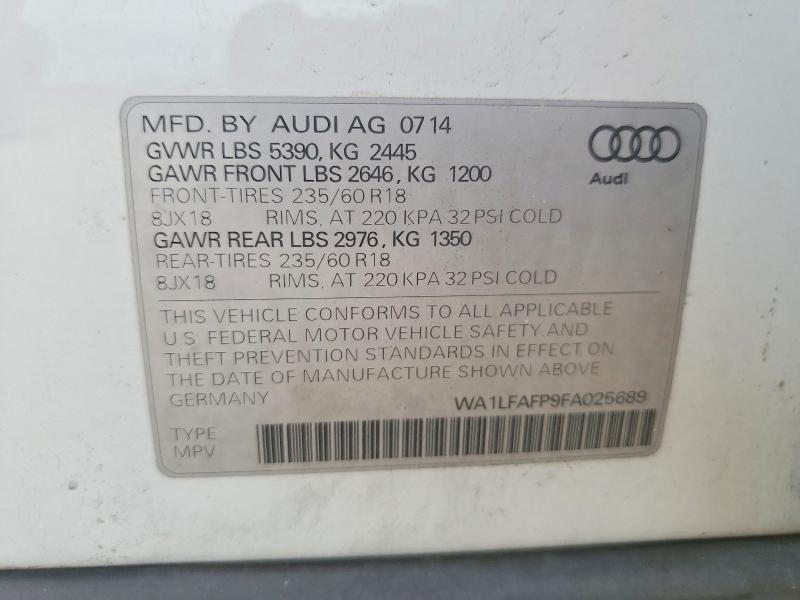 Продажа на аукционе авто 2015 Audi Q5, vin: WA1LFAFP9FA025689, номер лота: 71074946