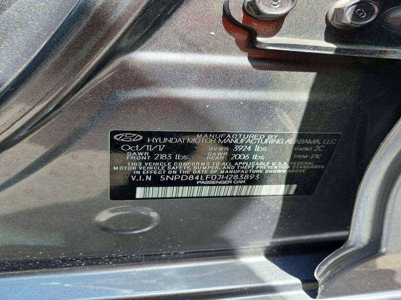 69703876 :رقم المزاد ، 5NPD84LF0JH283893 vin ، 2018 Hyundai Elantra مزاد بيع