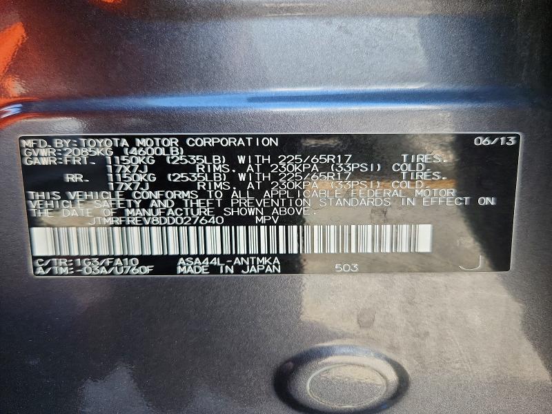 69267166 :رقم المزاد ، JTMRFREV8DD027640 vin ، 2013 Toyota Rav4 مزاد بيع