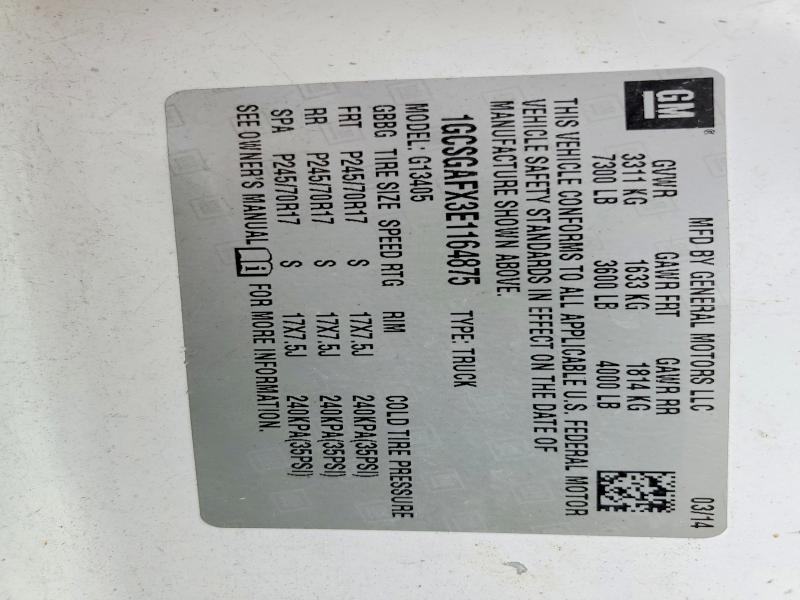 2014 Chevrolet Express G1500 მანქანა იყიდება აუქციონზე, vin: 1GCSGAFX3E1164875, აუქციონის ნომერი: 64155576