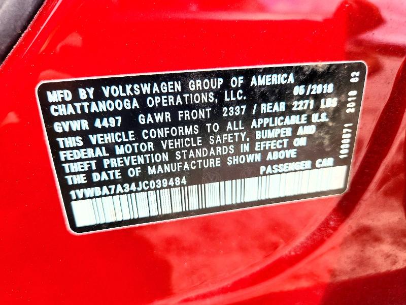 Aukcja sprzedaży 2018 Volkswagen Passat, vin: 1VWBA7A34JC039484, numer aukcji: 70128306