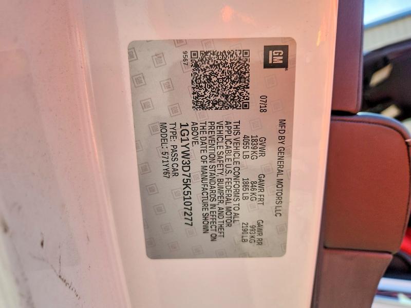 65499016 :رقم المزاد ، 1G1YW3D75K5107277 vin ، 2019 Chevrolet Corvette مزاد بيع