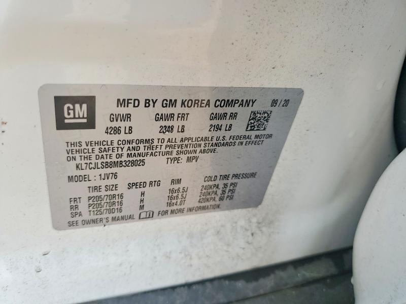 Aukcja sprzedaży 2021 Chevrolet Trax, vin: KL7CJLSB8MB328025, numer aukcji: 68080476