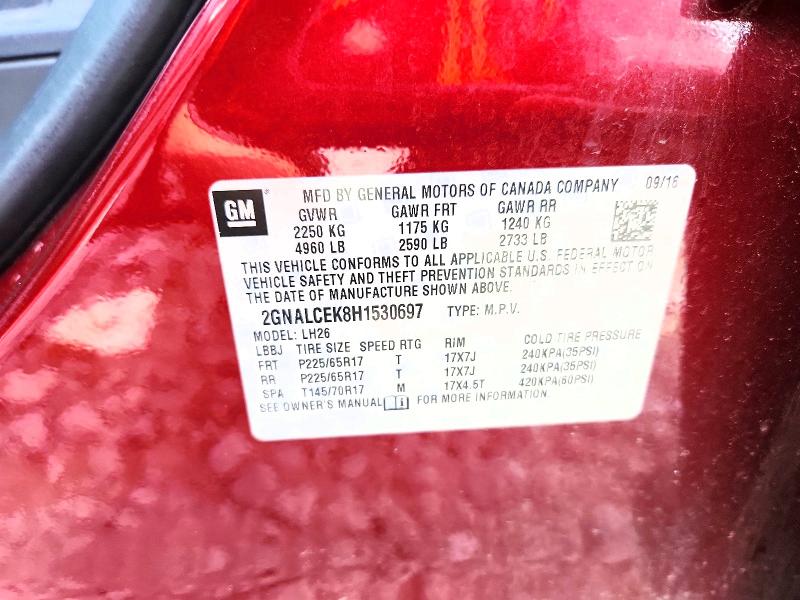 Aukcja sprzedaży 2017 Chevrolet Equinox, vin: 2GNALCEK8H1530697, numer aukcji: 69961076