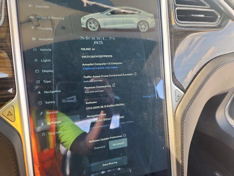 2014 Tesla Model S მანქანა იყიდება აუქციონზე, vin: 5YJSA1H12EFP61016, აუქციონის ნომერი: 67422006
