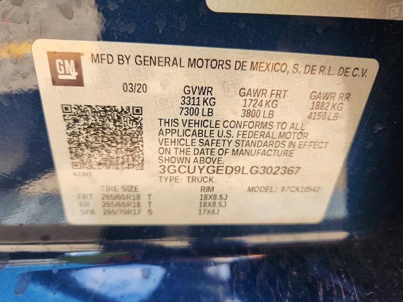 68979406 :رقم المزاد ، 3GCUYGED9LG302367 vin ، 2020 Chevrolet Silverado مزاد بيع