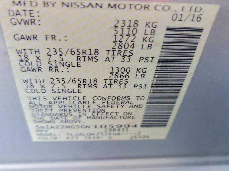 Aukcja sprzedaży 2016 Nissan Murano, vin: 5N1AZ2MG5GN105994, numer aukcji: 70331716