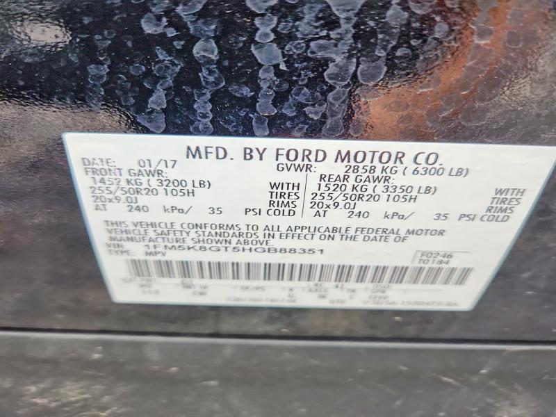Aukcja sprzedaży 2017 Ford Explorer, vin: 1FM5K8GT5HGB88351, numer aukcji: 67343676