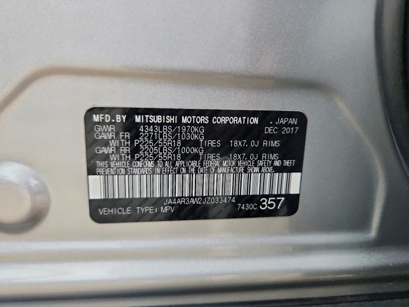 2018 Mitsubishi Outlander Sport მანქანა იყიდება აუქციონზე, vin: JA4AR3AW2JZ033474, აუქციონის ნომერი: 70463226