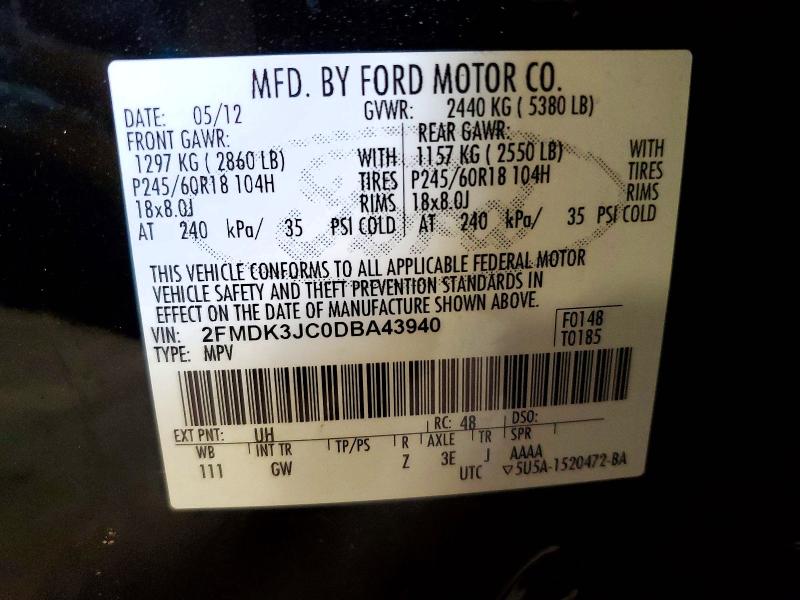 68867516 :رقم المزاد ، 2FMDK3JC0DBA43940 vin ، 2013 Ford Edge مزاد بيع